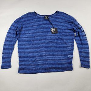 Bobeau Blue Womens Size Small Striped Sheer Scoop Neck Blouse Made in The USA